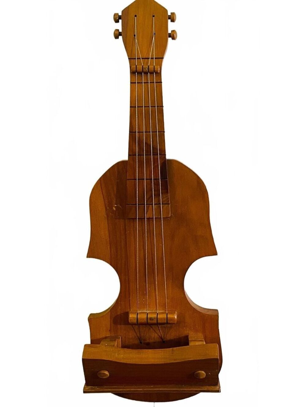 Handmade Wooden Guitar or Violin Shaped Wall Hanging with Storage Cup